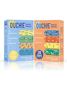 Aya Papaya Ouchie Non-Toxic Printed Bandages Combo Set Of 2 (2 X 20= 40 Pack )- (Blue & Orange)