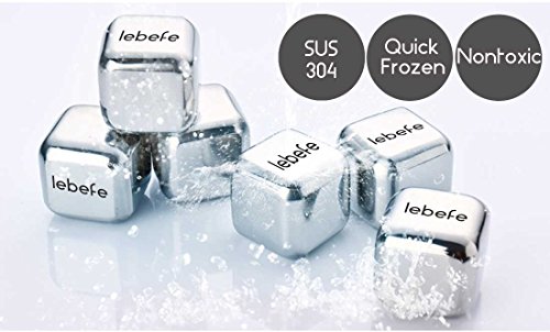 Lebefe Whisky Steine Edelstahl Eiswürfel Fest Geschenk Set 8 wiederverwendbare Eis Kühlsteine Ice Cubes und 1 Eiszange - 3