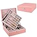 Produktbild NirongLavie Leder 2-Lagen Schmuck Organizer Boxen Abschließbar mit Spiegel Rosa