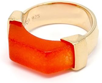 EME Trapezoid Bright Orange Col Agate 925 Sterling Silver w/ Gold Plated Ring (N 1/2)