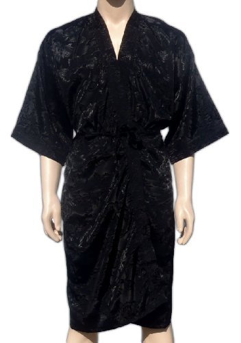 Black Kimono Bathrobe Robe Dressing Gown Thai Coat Night / Available in 18 different colours by Bestellmich