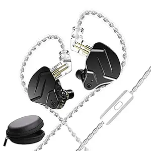 KZ ZSN Pro X in Ear Monitor Earphones Hybrid Dynamic Driver Balanced Armature Earbuds Headphones Dual Driver 1DD 1BA Deep Bass Stereo Sound Ergonomic Comfortable Earphones With leatherette Case (ZSN Pro X with Mic, Black)