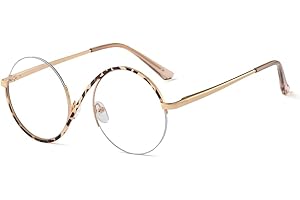 kachawoo Halbe randlose Brillen Null Diopter Brillenrahmen 8 S Form Metall Verschreibung Runde Anti Blaulicht Ray Brillen