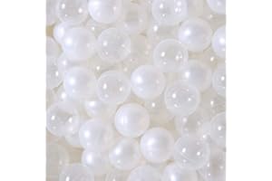 PlayMaty 100 Stück farbenfrohe Pit Bälle Phthalat- und BPA-frei Plastik- Ozeanbälle Crush-Proof-Stressbälle für Kinder Spielhaus Poolballpit Zubehör 2,16 Zoll (Perlweiß-Klar)