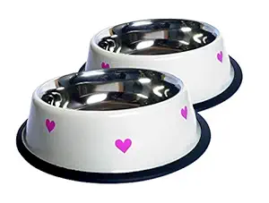 PUPHE Dog Plate Stainless Steel Unique Design with Anti Skid Base Dog Food Bowl and cat Bowl for Dogs 700 ml Cream Medium pots Size (Buy 1 get 1 Free)