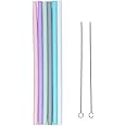 CasaLuxe_Set of 5: Food Grade Silicone Straw with Cleaning Brush for Boba Tea,Smoothies,Wide Straw, Kids Friendly, Dishwasher Safe,Easy to Clean, (4 Straight Straw + Cleaning Brush)