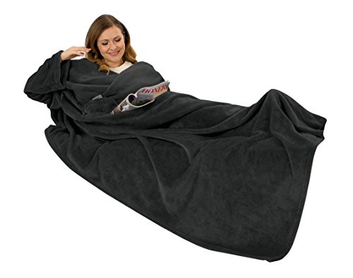 Gözze Premium Kuscheldecke mit Ärmel, 150 x 240 cm, mit Brusttasche, Schwarz, 88765-94-150240