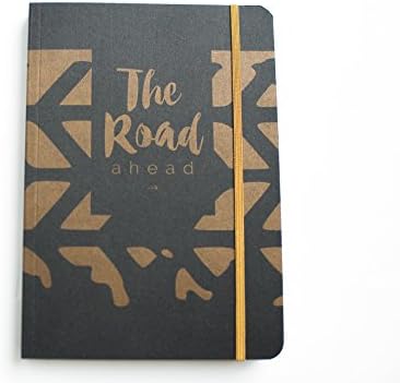 A5 Writer's Notebook. 192 ruled pages. Elastic closure. By Notebook Love. (The Road Ahead. Charcoal Black and Gold.)