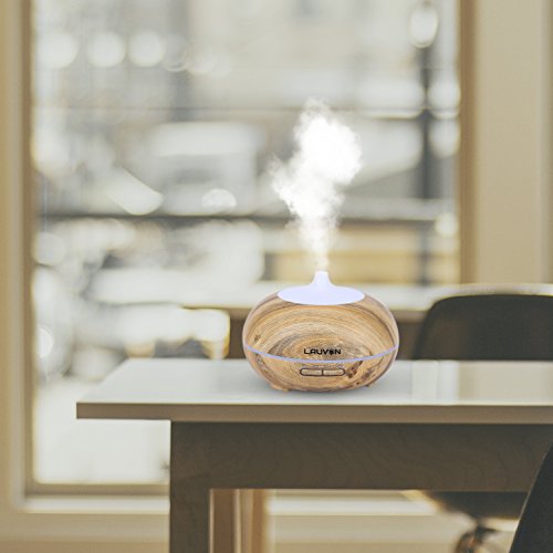 Lauvon Aroma Diffuser 300ML Ultraschall Luftbefeuchter Ätherisches Öl Diffusor mit LED-Farblichtwechsel 14 Watt für Salon Spa, Yoga, Büro, Schlafzimmer usw. (Holzmaserung) - 2