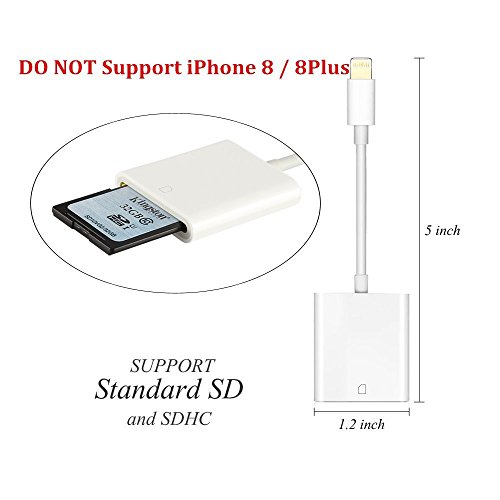 Lightning to SD Card Reader for iPhone iPad, Trail and Game Camera Card Reader Adapter Cable for iPhone, iPad Mini and iPad Air No App Required- IOS 9.2 or up to 10.3.2 [Updated Version]