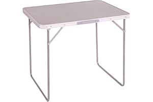 LOLAhome Mesa Plegable Camping y Playa 80x60x70 cm, Mesa Picnic portátil con asa Transporte, Patas Plegables Acero, Tablero MDF Aspecto Madera Nogal, Gris, antivuelco y compacta.