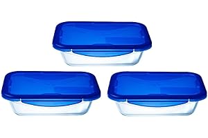 Pyrex Cook & Go - Lot de 3 LunchBox Rectangulaires identiques - 0,8L - Verre Borosilicate - Compatible four, micro-ondes et lave-vaisselle - Made in France