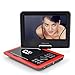 Produktbild MLL Tragbarer DVD-CD-Player mit 9 Zoll Drehsieb Fernbedienung, Wiederaufladbare Batterie Auto EVD Spieler Autoladegerät haben (Rot)