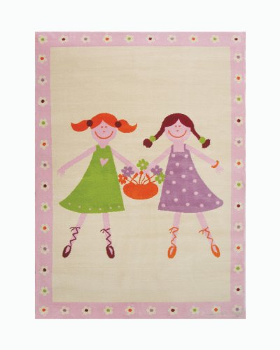 Little Helper IVI Exclusive Hypo-Allergenic Large, Thick Pile & High Quality 3D Embossed Rug "Best Friends" design, Pink/Cream (100 x 150cm)