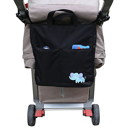 IntiPal Stroller Organiser Diaper Bag - Fits Most Buggies Prams Pushchairs - Mummy Handbag Nappy Changing Bag(Black Elephant)