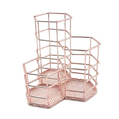 Leegoal pot à crayon or rose en métal, leegoal pot de rangement pinceaux maquillage