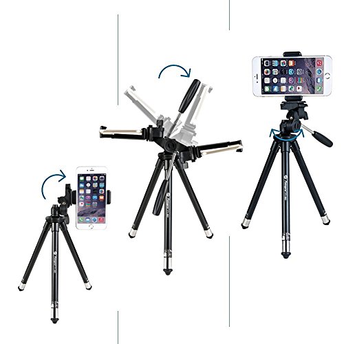 Fotopro 39.5 Pollici Treppiede di Cellulare Treppiede di Fotocamera in Alluminio Supporto di Fotocamera Portabile con Telecomando Bluetooth e Clip da Montare Smartphone per Riprese in Esterno, Viaggio o Creazione di Youtube Video, ecc (Argento)