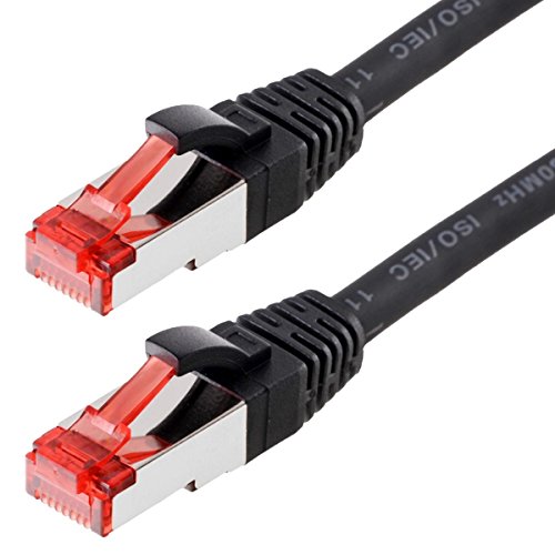 helos 118038 Patchkabel S/FTP (PIMF) CAT 6 schwarz 20m CAT.6 Ethernet LAN Patchkabel Gigabit Netzwerkkabel Patch Kabel folien und geflechtgeschirmt halogenfrei PIMF 2 x RJ45 Stecker ideal für Switch , Internet, Spielkonsole, DSL Verbindungen , Patchfelder , Patchpanel , Router , Modem , Access Point und andere Geräte mit RJ45 Anschluß , CAT Kabel KAT Kabel CAT6 CAT 6 , geschirmtes Patchkabel