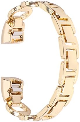 For Fitbit Alta and Fitbit Alta HR Straps, MeiC Power Women Jewelry Accessories Luxury Glitter Diamond Loop Bracelet Stainless Steel Wristband Smart Watch Bands Replacement Accessories Wrist Straps with Adjustable Removable Links for Fitbit Alta / Alta HR, Gold