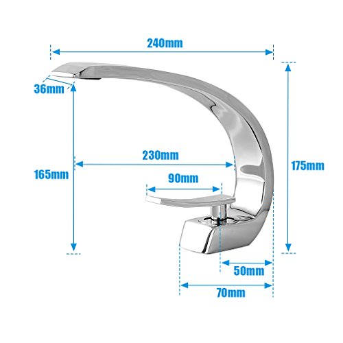 BONADE® Wasserfall Einhebel-Waschtischarmaturen Mischbatterie Wasserhahn Bad Armatur für Badezimmer Waschbecken, 59 Kupfer, Chrom - 2