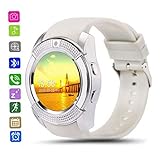 Smartwatch Damen Herren-CatShin CS05 Armband Sport Uhr Mit TF SIM Kartenschlitz Intelligent Armbanduhr Mit Camera Smart Watch Schrittzähler Schlaftracker Pulsmesser Kompatibel mit Android (Weiß)