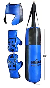 H.K Trader Polyster with Nylon Punching Bag, Pair of Gloves, Head Guard Boxing Kit for Kids Aged 4-9 Years (Multicolour)