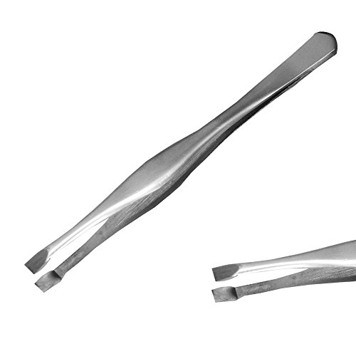 TWEEZERS EYEBROWS HAIR BEAUTY SQUARE TIP EDGE STAINLESS STEEL TWEEZER SILVER Fusion (TM)