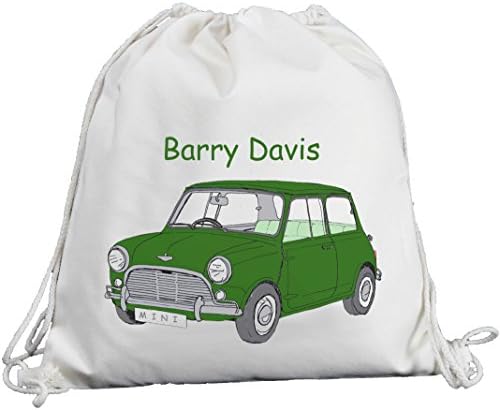 Personalised - Dark Green Mini Car Design - Canvas Drawstring Rucksack / Backpack