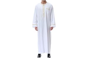 Meijunter Musulman Hommes Islamique Dubai Robe - Fermeture éclair O-Neck Manches Longues Arabe Thobe saoudien Style Dishdasha Kaftan Moyen Orient Ethnique Kandoura