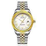 Herren 2 Tone Gold Silber Plating Steel römische Ziffer Dial Armbanduhren für Mann