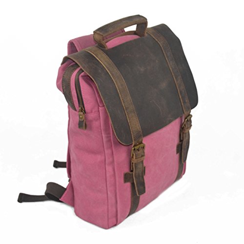 Y-DOUBLE Fashion Segeltuch Leder Canvas Vintage-Stil Unisex Junge Reisetasche Wandertasche 15 inch Laptop Rucksack für Studenten Freizeit - 4