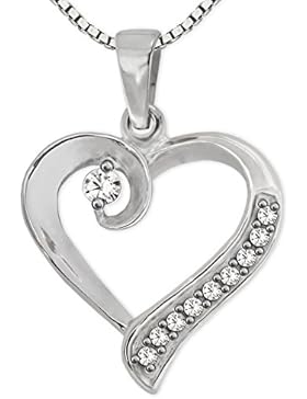 CLEVER SCHMUCK-SET Anhänger Herz 17 mm offen geschwunge Form mit großem Zirkonia auf Kringel, rechts mit vielen...