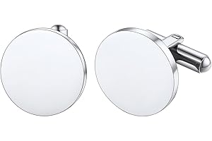 Richsteel Stainless Steel Mens Cufflinks, Personalised Photo/Initial, Classic Round Shape Cuff Links for Father/Husband/Boyfriend, Gift Packaging