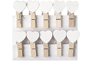 EELABPER Confezione da 10 mollette in legno bianche da 3,5 cm, a forma di cuore, mollette per carta, mini mollette per foto, album di ritagli, confezione regalo per artigianato, durevoli e utili