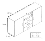 Sideboard Skadu, Korpus in Schwarz matt / Front in Grau Hochglanz - 