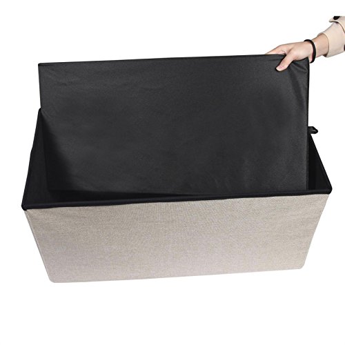 Sitzbank Sitzhocker Hocker Truhe Aufbewahrungsbox CAMILA, Leinenoptik in natur / beige, faltbar mit Deckel - 4