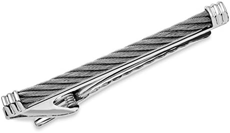 Mens Tie Clip Stainless Steel Wire Cable Tie Bar - 2.5 Inches Wide with Gift Box by Puentes Denver