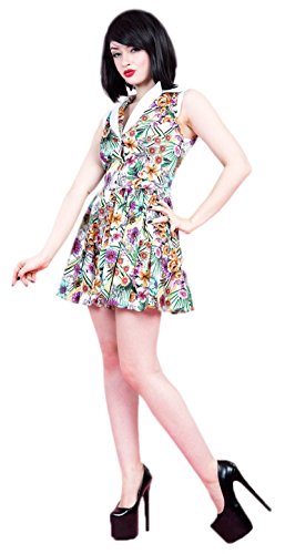 H&R London 8-16 Annees 50 Court Floral Evase The Dance Summer Skate Mini Robe Blanc (12)