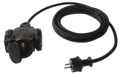 as - Schwabe 60454 3-fach Vollgummi-Verteilersteckdose, 4,5m H07RN-F 3G1,5 schwarz, IP44 Gewerbe, Baustelle
