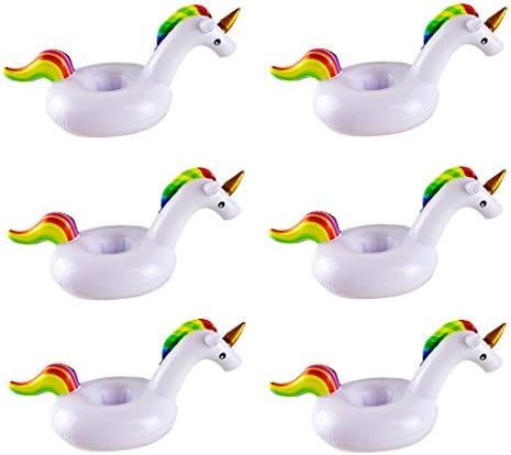 Inflatable Drink Holder Unicorn Drink Float for Pool Pack of 6 by Aipleril
