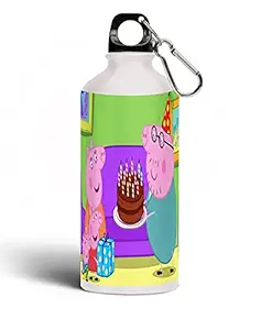 PARTY GLITERS Peppa Pig Printed Aluminium 600ml White Sipper Bottle/Water Bottle for Kids share Smile- Best Birthday Gift for Boys, Girls, Kids, Return Gift - PIG-48