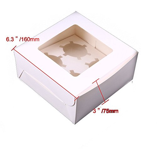 Cupcake Boxes, goodchanceuk 100 Karton mit Fenster & Einsätze für 4 Cupcakes Muffin Löcher Papier Fall Weiß - 6