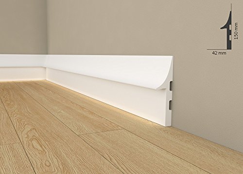 Preisvergleich Produktbild Licht Fußleiste "QL008" - Sockelleiste für indirekte Beleuchtung (aus hochfestem Polyurethan)