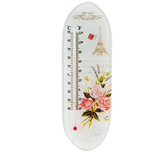 Clayre & Eef 63536 Außenthermometer Außen - Thermometer Eifelturm Blumen ca. 7 x 1 x 22 cm