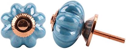 Blue Ceramic Door Knobs Handle Cabinet Cupboard Drawer Pull (Blue/Gold Rose)