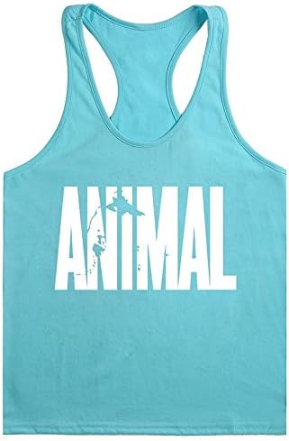 WAYLONGPLUS Mens Animal Letter Print Fitness Gym Stringer Tank Tops for Bodybuilding Muscle Workout (LightBlue-WH,M)
