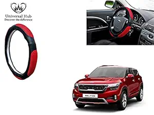 Universal Hub- Ring Type Car Steering Wheel Cover (Ultimate Black Red) for -Kia Seltos