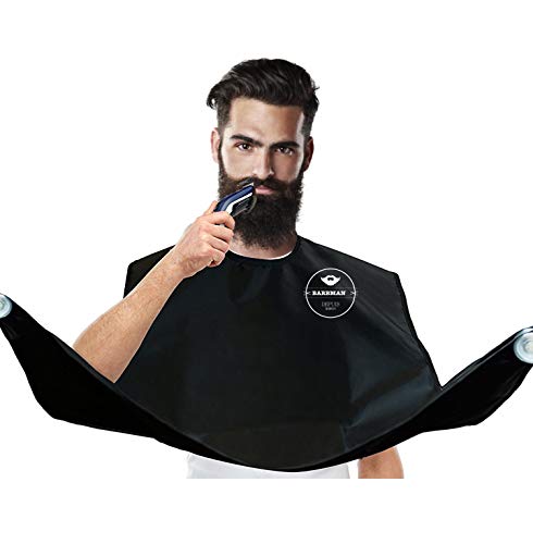 BARBMAN: Il bavaglino per radersi la barba senza lasciare i capelli, regalo ideale per barbuto hipster (Nero)