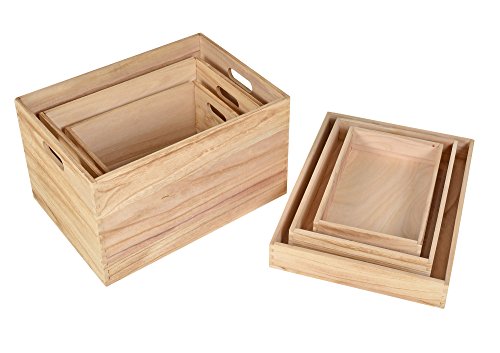 ts-ideen 3er Set Holzkisten mit Deckel dreiteilig Stapel-Box Holztruhen Aufbewahrungskiste Antik Shabby Vintage Holz-Kiste natur - 6