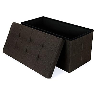 Songmics Pouf tabouret Coffre de Rangement Pliable en tissu de lin Chargement max. de 300 kg chocolat 76 x 38 x 38 cm LSF47Q